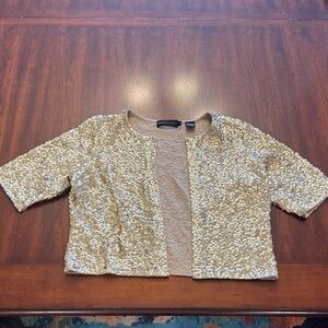 Dana Buchman Gold Sequin Lurex Open Cardigan